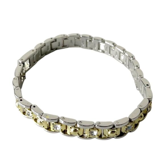 Vintage Avon Bracelet Gold Tone Silver Rhinestone Chain Link 80s 90s Casual Glam - Picture 1 of 16